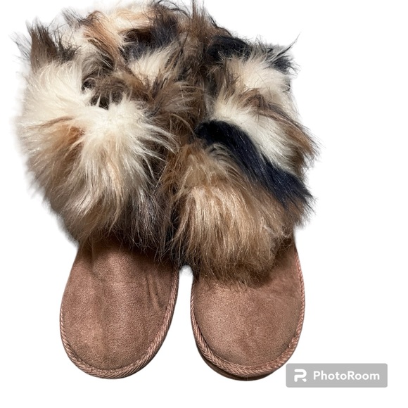 Pink white and black furry boots. - Picture 1 of 1